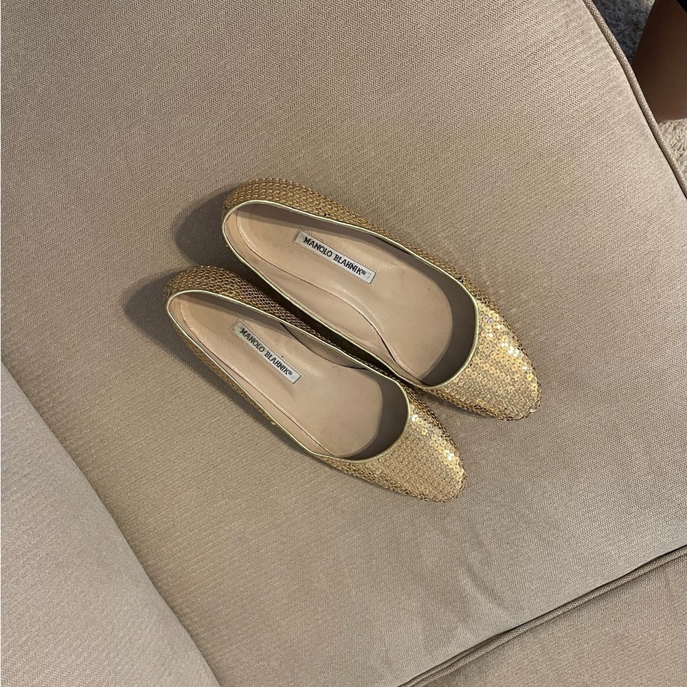 Manolo Blahnik Gold Sequin Flats